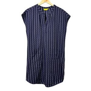 Roller Rabbit Erica Wilson Natori Blue Embroidered Boho Shift Tunic Dress Medium